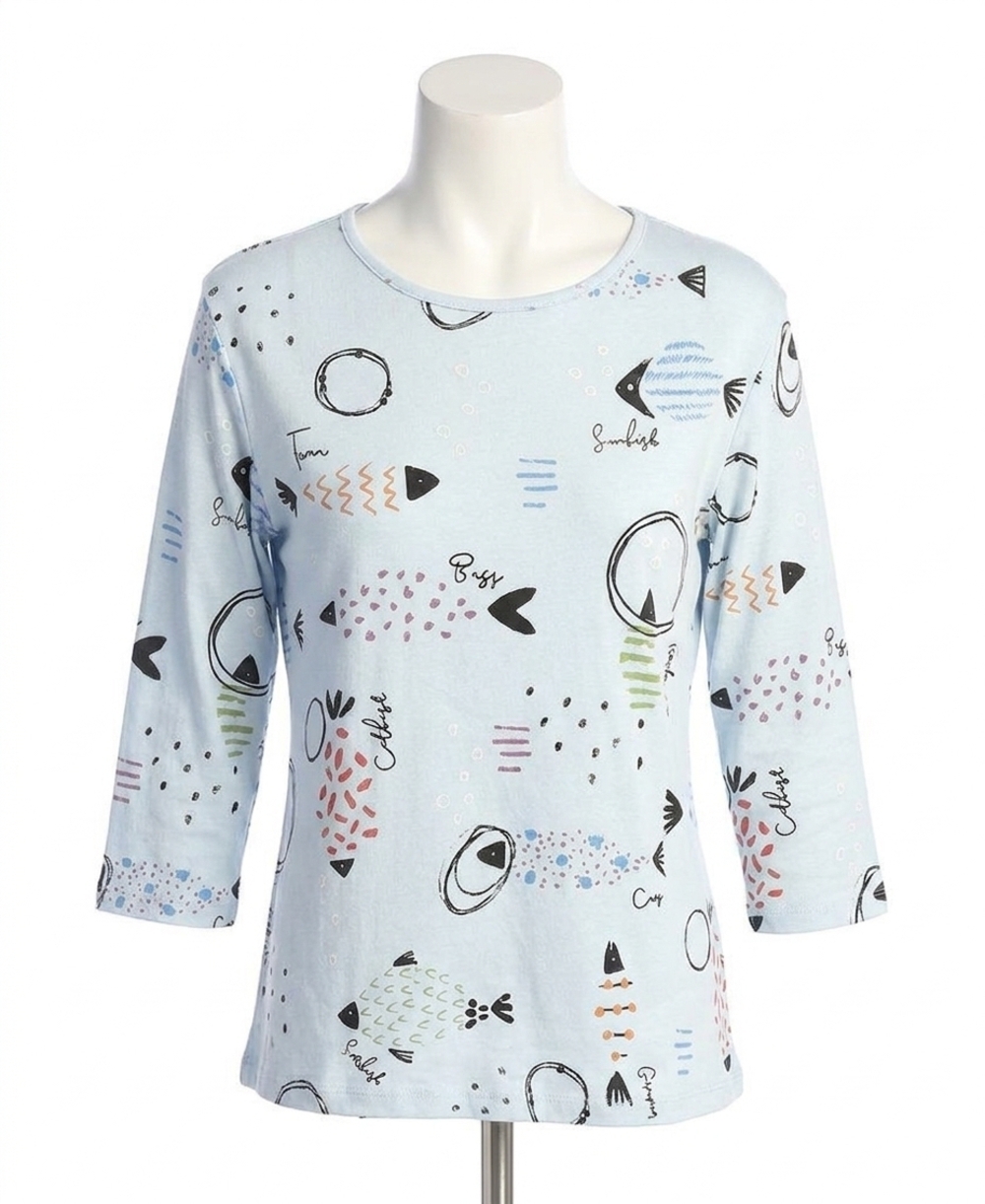 NEW JESS & JANE bahamas printed cotton top in light blue
